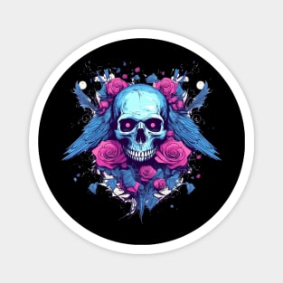 Skull with Wings and Flowers Magnet